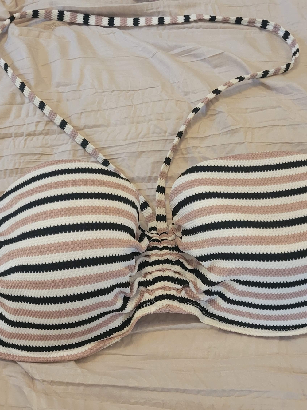 Shade & Shore Striped Bandeau Bikini Top in Black, White & Blush